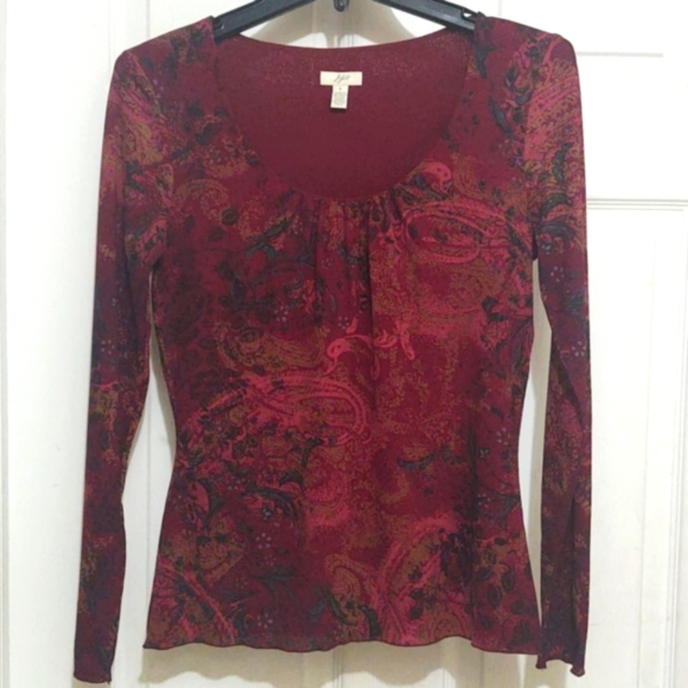 J Jill Long Sleeve Scoop Neck Paisley Shirt  Sz Small